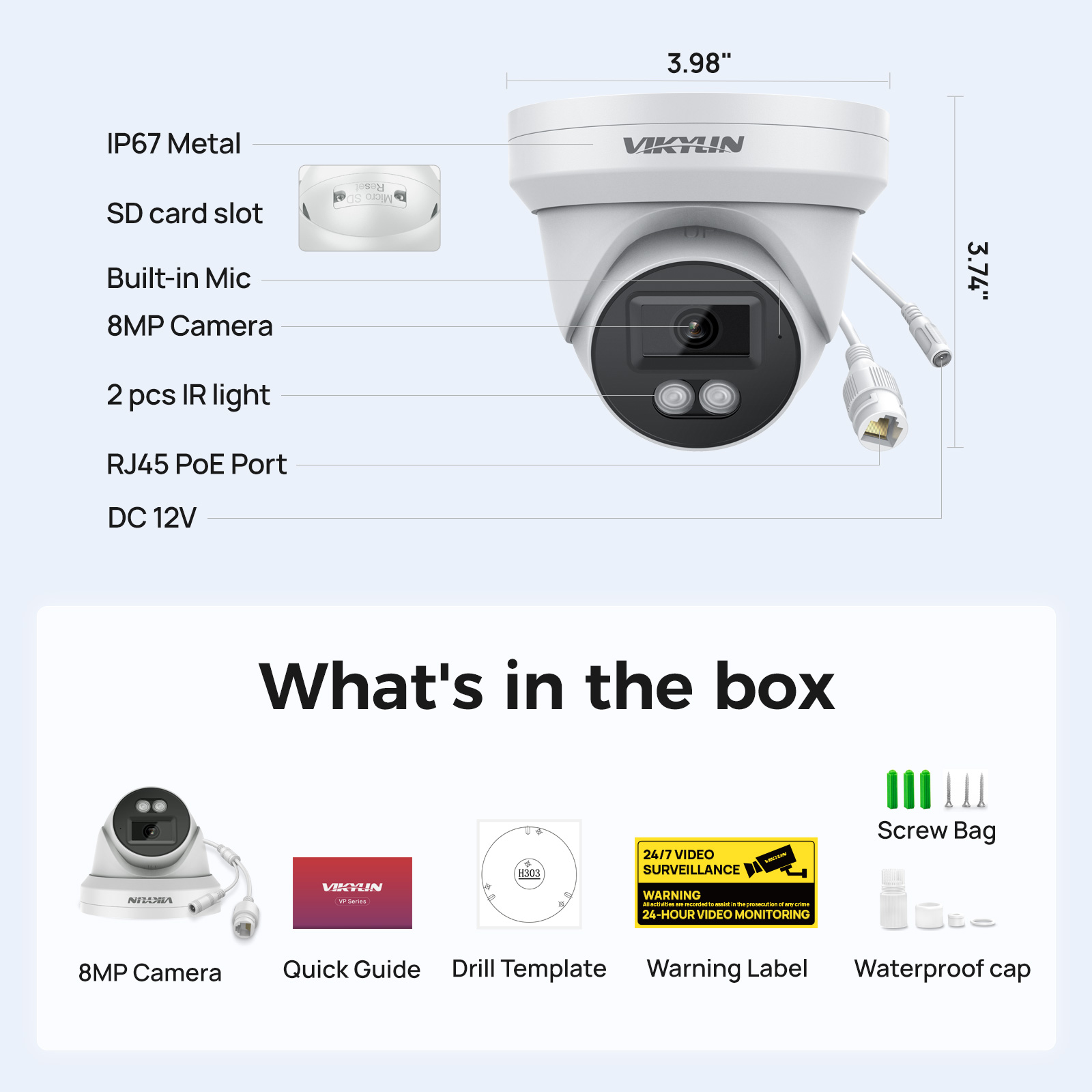 Outdoor Lighting No Electricity - كاميرا أمنية VIKYLIN بدقة 8 ميجابكسل